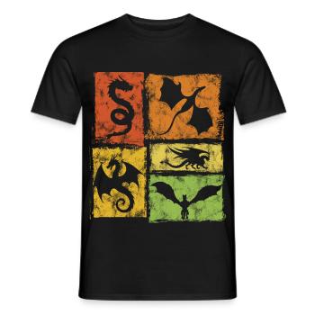 Drachen Grafik - Mystische Fabelwesen Retro Stil - Männer T-Shirt - Schwarz - Vorne - AI Model Male 178 light (178cm)