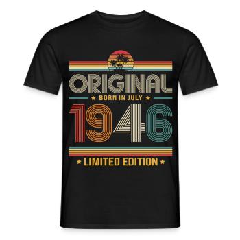 80. Geburtstag Geschenk Vintage Juli Jahrgang 1946 - Männer T-Shirt - Schwarz - Vorne - AI Model Male 178 light (178cm)