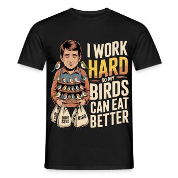 Work hard to make birds eat better - Men's T-Shirt - black - Front - AI Model Male 178 light (178cm)