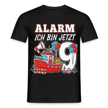 Alarm Ich Bin Jetzt 9 Feuerwehr Geburtstag - Männer T-Shirt - Schwarz - Vorne - AI Model Male 178 light (178cm)