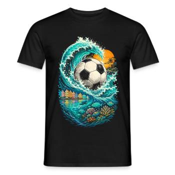 Curacao Welle mit Fußball - Männer T-Shirt - Schwarz - Vorne - AI Model Male 178 light (178cm)