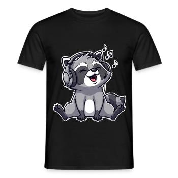 Waschbär Singen Musik Hören - Männer T-Shirt - Schwarz - Vorne - AI Model Male 178 light (178cm)