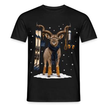 Funny kudu on winter vacation - Men's T-Shirt - black - Front - AI Model Male 178 light (178cm)