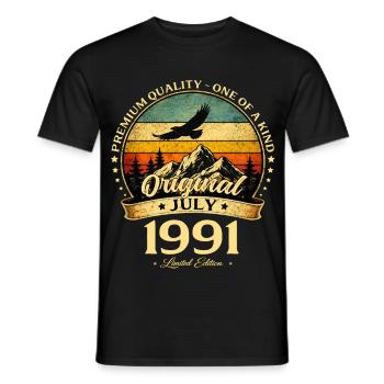 Cadeau du 35e anniversaire Millésime de juillet 1991 - T-shirt homme - noir - Devant - AI Model Male 178 light (178cm)