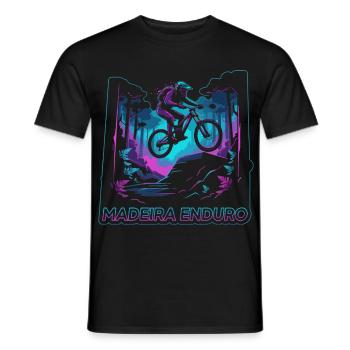 Neon Synthwave Madeira Enduro MTB Jump - Men's T-Shirt - black - Front - AI Model Male 178 light (178cm)