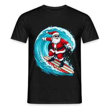 Noël en juillet : le Père Noël surfant - T-shirt homme - noir - Devant - AI Model Male 178 light (178cm)