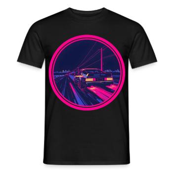 Voiture néon Cyberpunk Synthwave rétro - T-shirt homme - noir - Devant - AI Model Male 178 light (178cm)