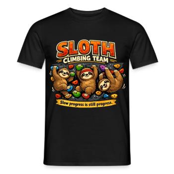 Sloth Climbing Team – Comic Bouldering Design - Men's T-Shirt - black - Front - AI Model Male 178 light (178cm)