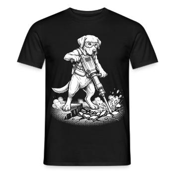 Chien ouvrier du bâtiment avec un marteau-piqueur, artisanat - T-shirt homme - noir - Devant - AI Model Male 178 light (178cm)