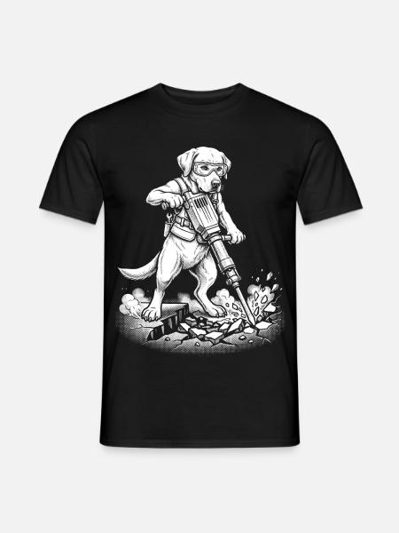 Bauarbeiter Hund mit Presslufthammer, Handwerk - Männer T-Shirt - Schwarz