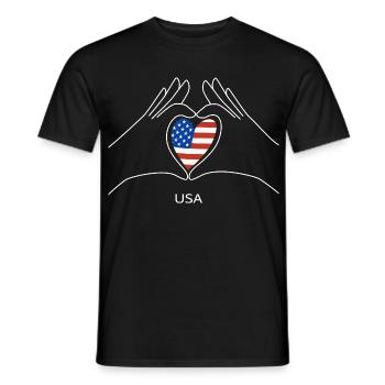 USA Heart with US Flag America Fan - Men's T-Shirt - black - Front - AI Model Male 178 light (178cm)