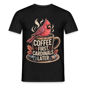 Café d’abord, cardinaux après - T-shirt homme - noir - Devant - AI Model Male 178 light (178cm)