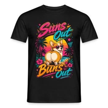 Corgi Plage Suns Out Buns Out | Humour Été Rétro - T-shirt homme - noir - Devant - AI Model Male 178 light (178cm)