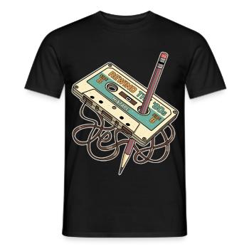 Cassette musicale rétro des années 80 avec crayon - T-shirt homme - noir - Devant - AI Model Male 178 light (178cm)