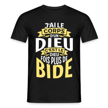Corps d'un Dieu fois plus de bide - humour ventre - T-shirt homme - noir - Devant - AI Model Male 178 light (178cm)