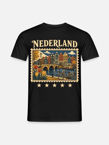 Amsterdam Grachten Reisemarke - Männer T-Shirt - Schwarz