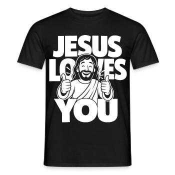 Dessin animé chrétien Jésus t’aime - T-shirt homme - noir - Devant - AI Model Male 178 light (178cm)