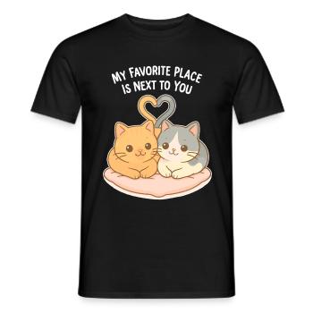 Cœur de couple de chats : mon endroit préféré - T-shirt homme - noir - Devant - AI Model Male 178 light (178cm)