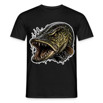 Hechtangeln - Männer T-Shirt - Schwarz - Vorne - AI Model Male 178 light (178cm)