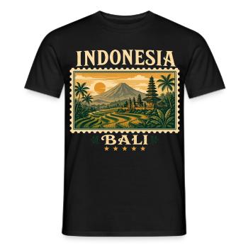 Magie tropicale de Bali dans un style rétro - T-shirt homme - noir - Devant - AI Model Male 178 light (178cm)