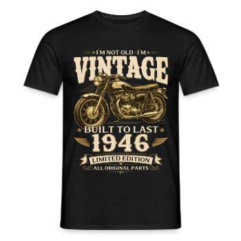 Cadeau pour le 80e anniversaire Biker Vintage 1946 - T-shirt homme - noir - Devant - AI Model Male 178 light (178cm)