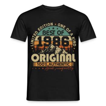 Original 1986 Jahrgang Vintage Retro Geburtstag  - Männer T-Shirt - Schwarz - Vorne - AI Model Male 178 light (178cm)