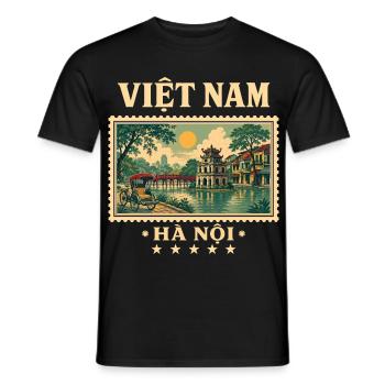 Vietnam Hanoi Vintage Reisemarke - Männer T-Shirt - Schwarz - Vorne - AI Model Male 178 light (178cm)