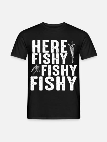 Hier Fischiger Fischiger Angelhumor - Männer T-Shirt - Schwarz