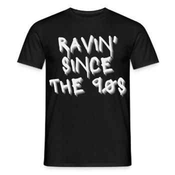 Raving Since the 90s – Idee für raving Techno, DnB - Männer T-Shirt - Schwarz - Vorne - AI Model Male 178 light (178cm)