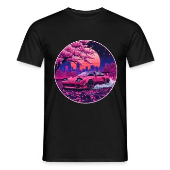 Blossom Fury — Rotary Soul Under Sakura Sky - Men's T-Shirt - black - Front - AI Model Male 178 light (178cm)