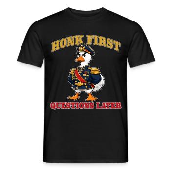 Klaxonn, d’abord questions, puis mascotte Goose Commander - T-shirt homme - noir - Devant - AI Model Male 178 light (178cm)