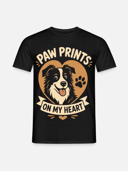Paw Prints On My Heart Border Collie - Männer T-Shirt - Schwarz