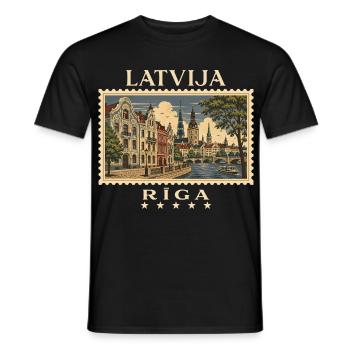 Lettland Riga Vintage Reisemarke - Männer T-Shirt - Schwarz - Vorne - AI Model Male 178 light (178cm)