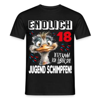 Endlich 18: Strauß Vogel Geburtstag Birthday - Männer T-Shirt - Schwarz - Vorne - AI Model Male 178 light (178cm)