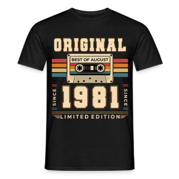 45th Birthday Gift August Vintage 1981 - Men's T-Shirt - black - Front - AI Model Male 178 light (178cm)