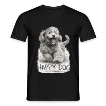 Happy Dog Hand Drawn Pencil Sketch - Men's T-Shirt - black - Front - AI Model Male 178 light (178cm)