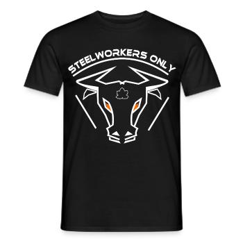 Steelworkers_only - Men's T-Shirt - black - Front - AI Model Male 178 light (178cm)