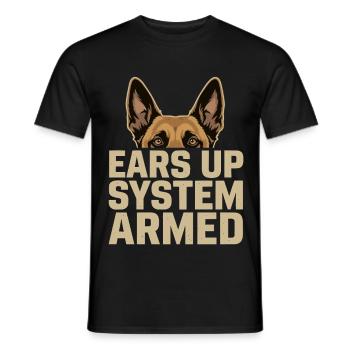 Système Ears Up Belgique armé Malinois - T-shirt homme - noir - Devant - AI Model Male 178 light (178cm)