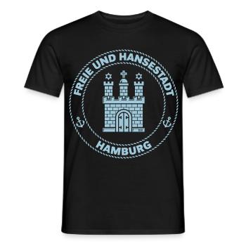 Hamburg Wappen – Freie Und Hansestadt (Sky Blue) - Männer T-Shirt - Schwarz - Vorne - AI Model Male 178 light (178cm)