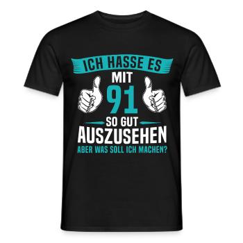 91 Jahre 91. Geburtstag Mann Frau 91 Jahre - Männer T-Shirt - Schwarz - Vorne - AI Model Male 178 light (178cm)