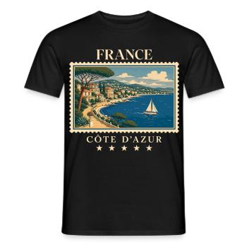 Frankreich Côte d’Azur Vintage Reisemarke - Männer T-Shirt - Schwarz - Vorne - AI Model Male 178 light (178cm)