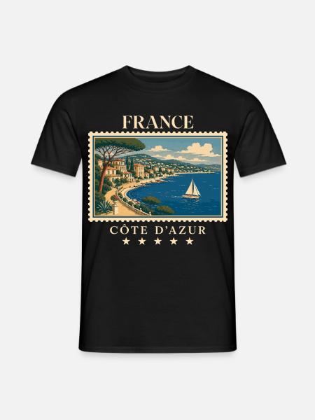 Frankreich Côte d’Azur Vintage Reisemarke - Männer T-Shirt - Schwarz