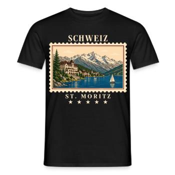 Schweiz St. Moritz Vintage Reisemarke - Männer T-Shirt - Schwarz - Vorne - AI Model Male 178 light (178cm)