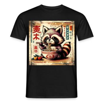 Waschbär Ramen Vintage Poster Style - Männer T-Shirt - Schwarz - Vorne - AI Model Male 178 light (178cm)