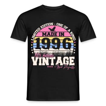 Cadeau d’anniversaire vintage 1996 30 ans rétro - T-shirt homme - noir - Devant - AI Model Male 178 light (178cm)