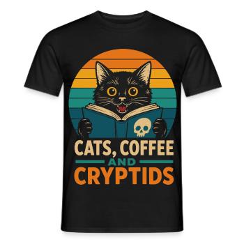 Cats Coffee and Cryptids - Men's T-Shirt - black - Front - AI Model Male 178 light (178cm)