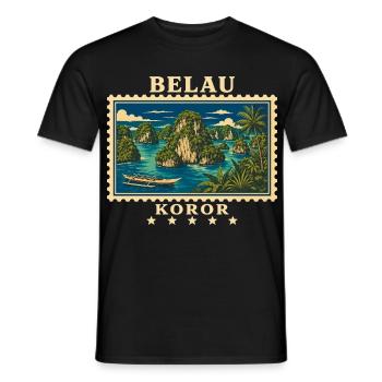 Marque de voyage vintage Palau Koror - T-shirt homme - noir - Devant - AI Model Male 178 light (178cm)