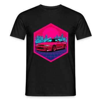 Art rétro des années 90 JDM R32 Skyline Sedan Synthwave - T-shirt homme - noir - Devant - AI Model Male 178 light (178cm)
