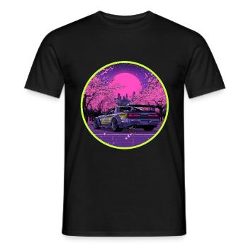 Retro 90s JDM Drift Car Sakura Synthwave Art - Men's T-Shirt - black - Front - AI Model Male 178 light (178cm)