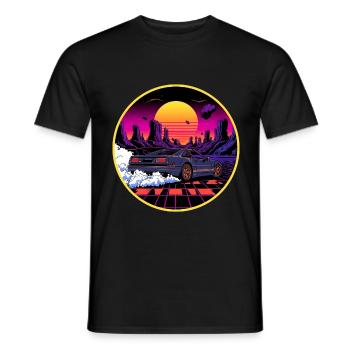 Design de voitures de sport rétro cyberpunk des années 80 surpassées - T-shirt homme - noir - Devant - AI Model Male 178 light (178cm)